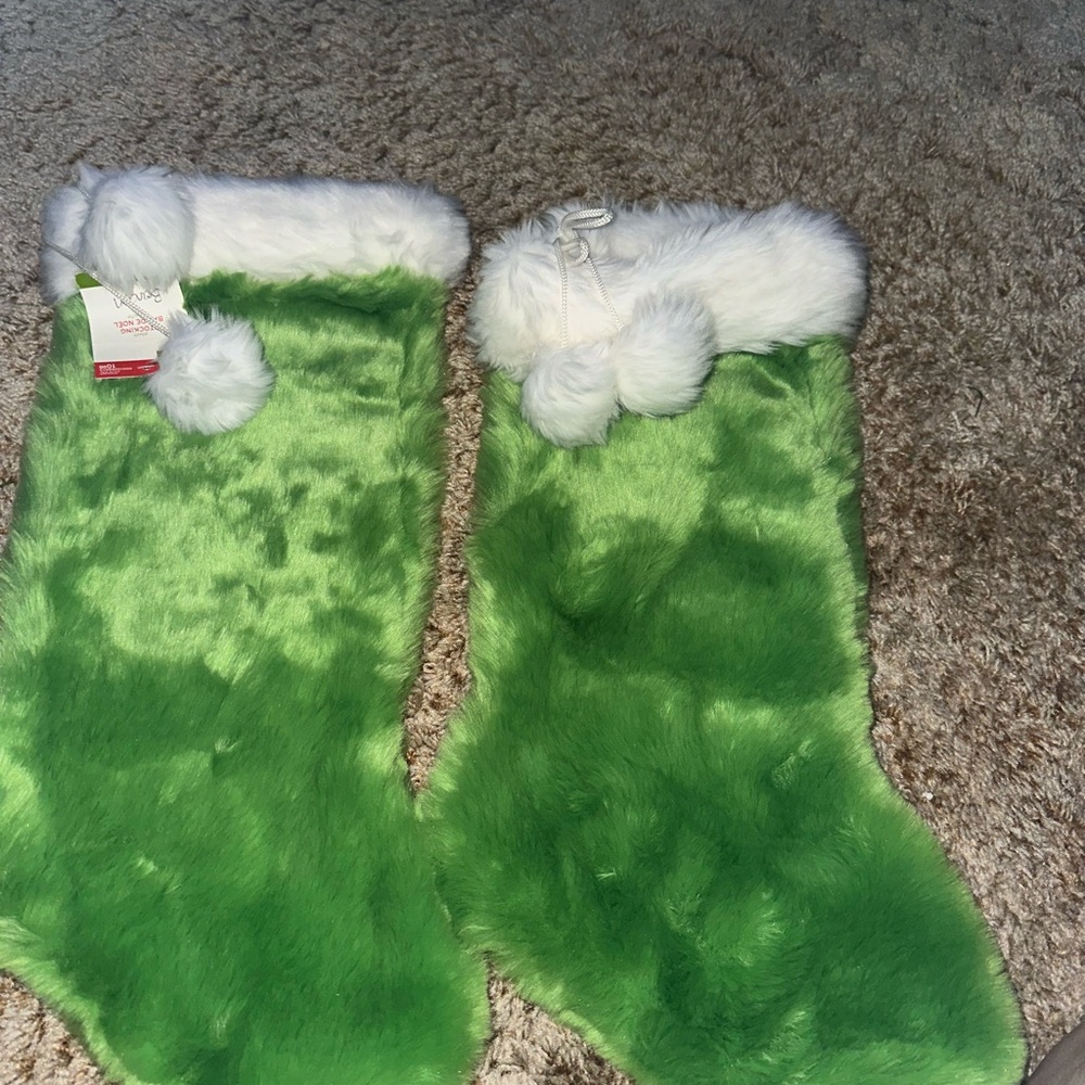 Green Faux Fur Christmas Stockings